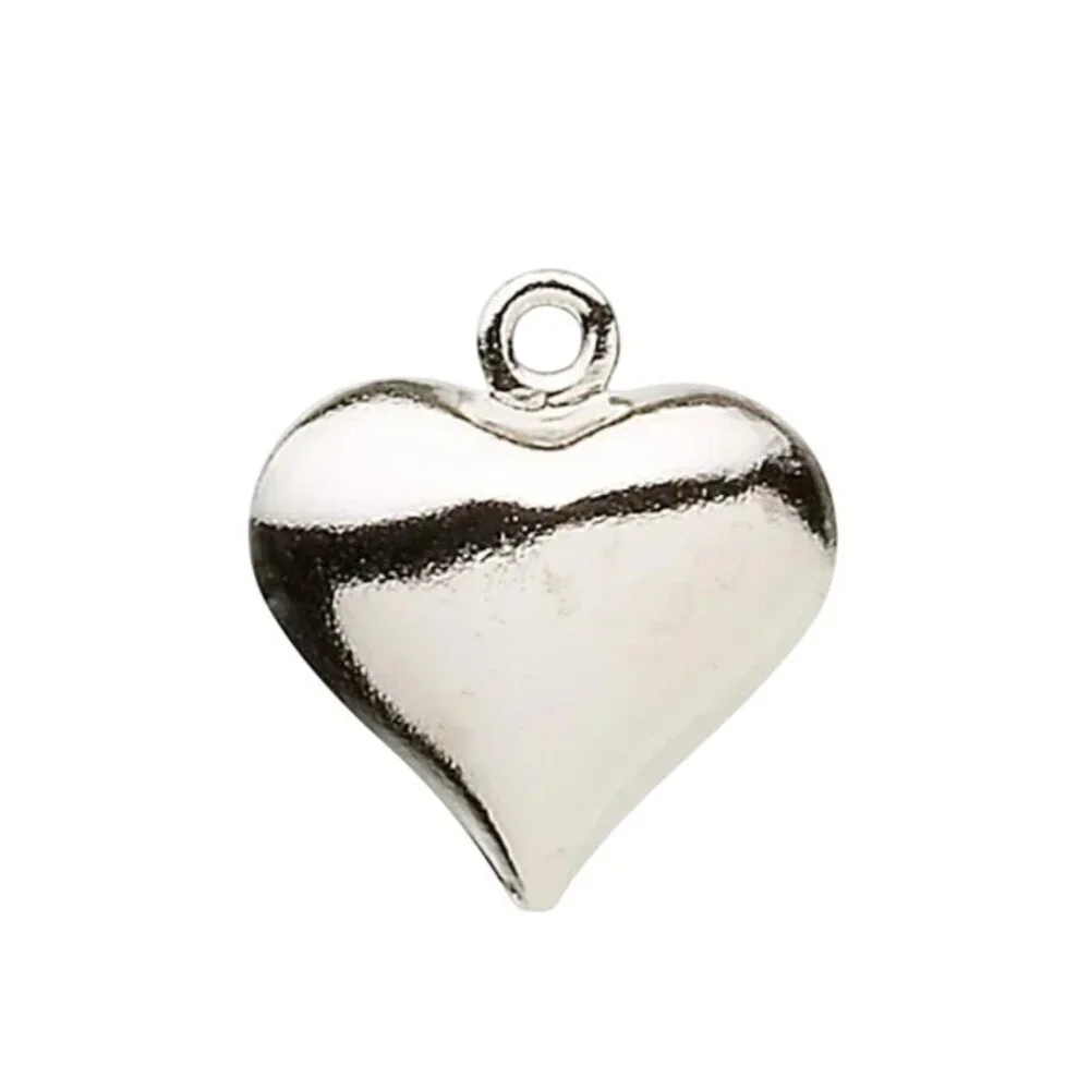 Nickel Silver Plated Brass Puffed Heart 12x11mm Drops Charms 10 pcs